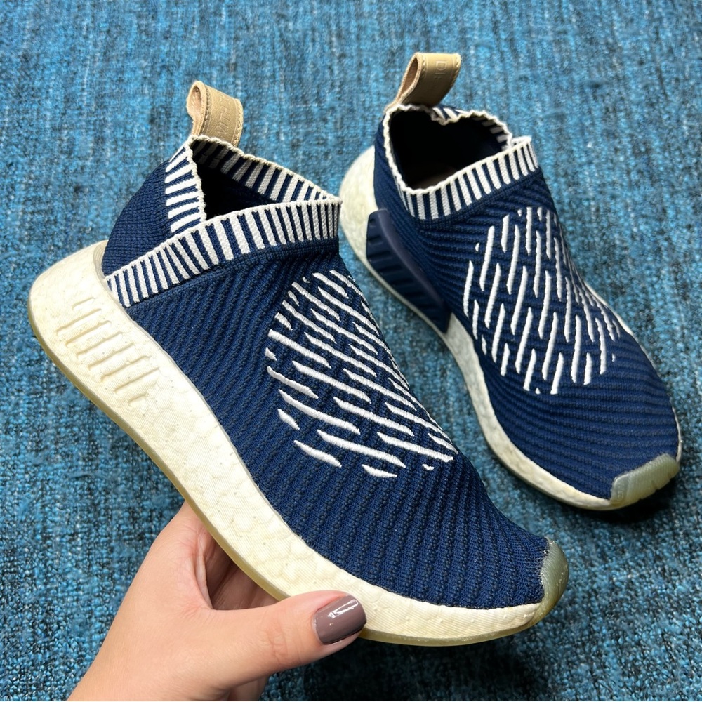 Adidas NMD CS2 Primeknit Ronin Stripes Sneakers Navy Nude White 5 Men/6.5 Women